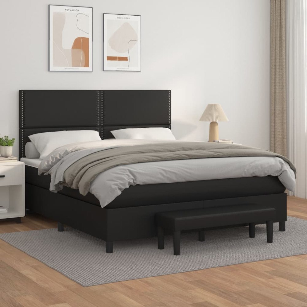 vidaXL Ramsäng med madrass svart 180x200 cm konstläder