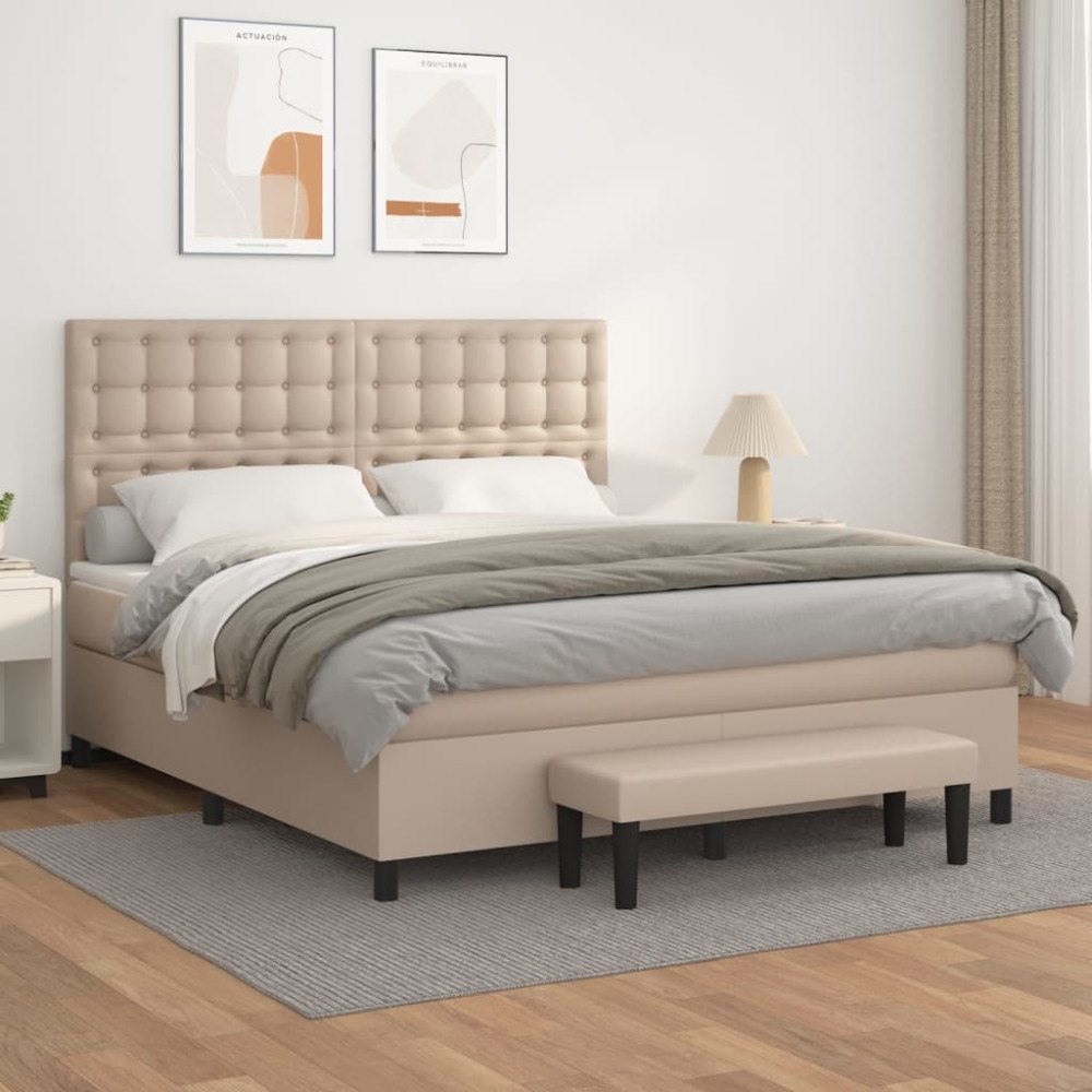 vidaXL Ramsäng med bäddmadrass cappuccino 160x200 cm konstläder