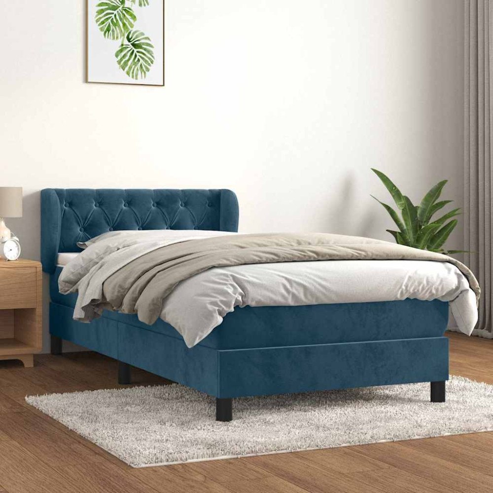 vidaXL Ramsäng med madrass mörkblå 200x200 cm sammet