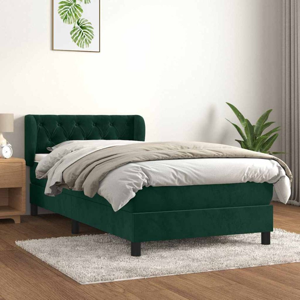 vidaXL Ramsäng med madrass mörkgrön 100x200 cm sammet