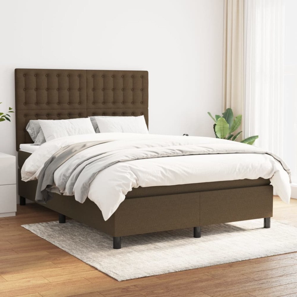 vidaXL Ramsäng med madrass mörkbrun 140x190 cm tyg