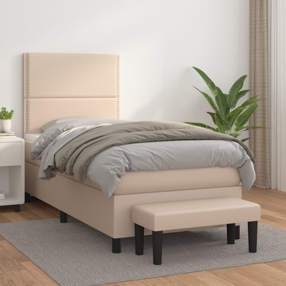 vidaXL Ramsäng med bäddmadrass cappuccino 90x190 cm konstläder