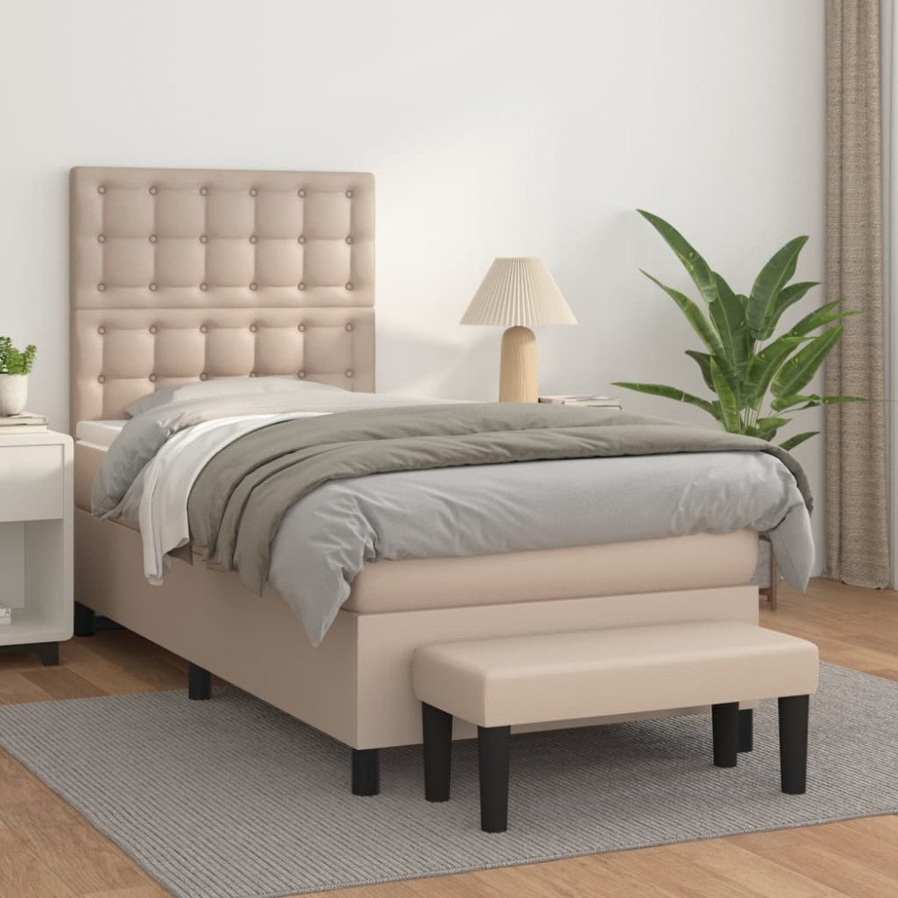 vidaXL Ramsäng med bäddmadrass cappuccino 80x200 cm konstläder