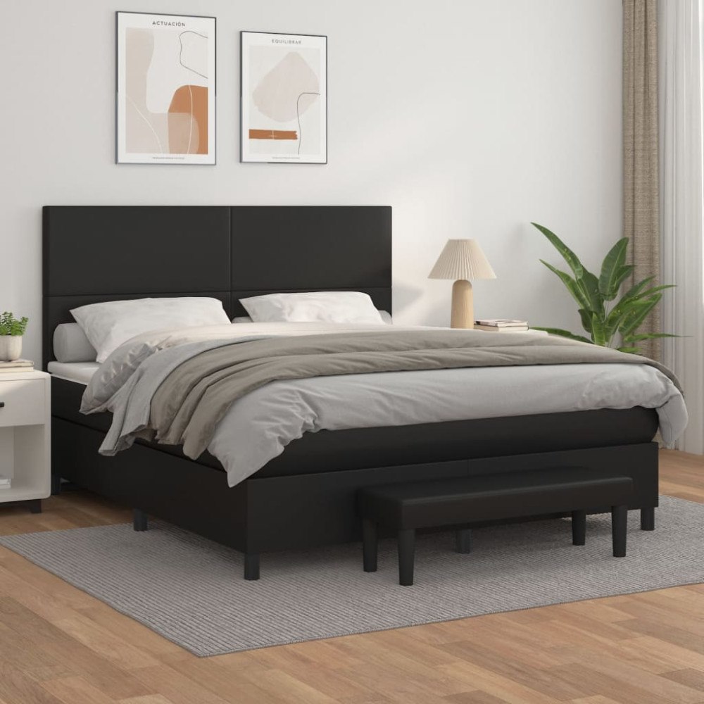 vidaXL Ramsäng med madrass svart 180x200 cm konstläder