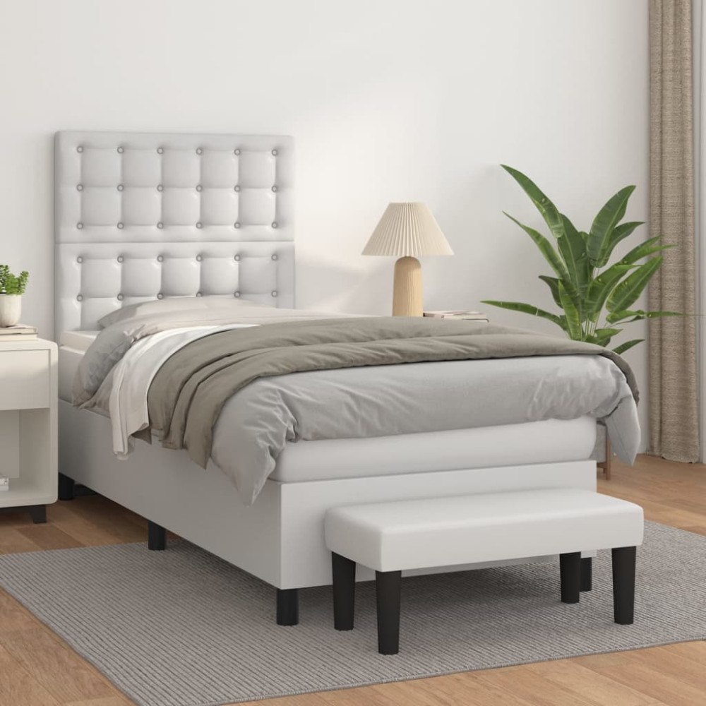 vidaXL Ramsäng med madrass vit 80x200 cm konstläder