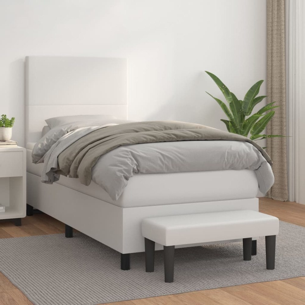 vidaXL Ramsäng med madrass vit 90x200 cm konstläder