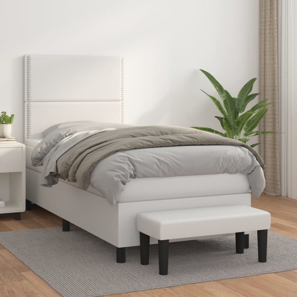 vidaXL Ramsäng med madrass vit 100x200 cm konstläder