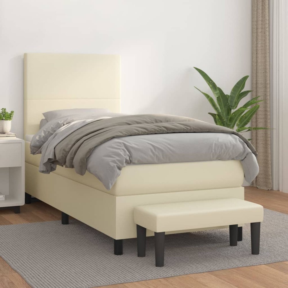 vidaXL Ramsäng med bäddmadrass gräddvit 100x200 cm konstläder