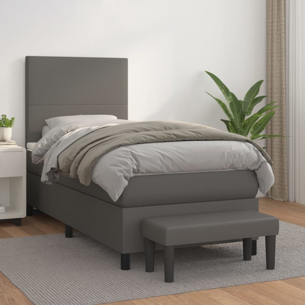 vidaXL Ramsäng med madrass grå 90x190 cm konstläder