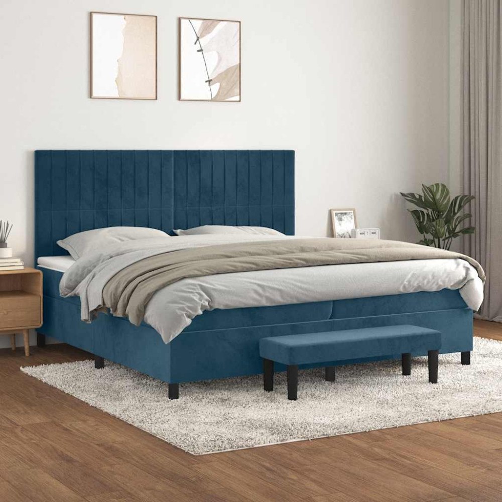 vidaXL Ramsäng med madrass mörkblå 200x200 cm sammet
