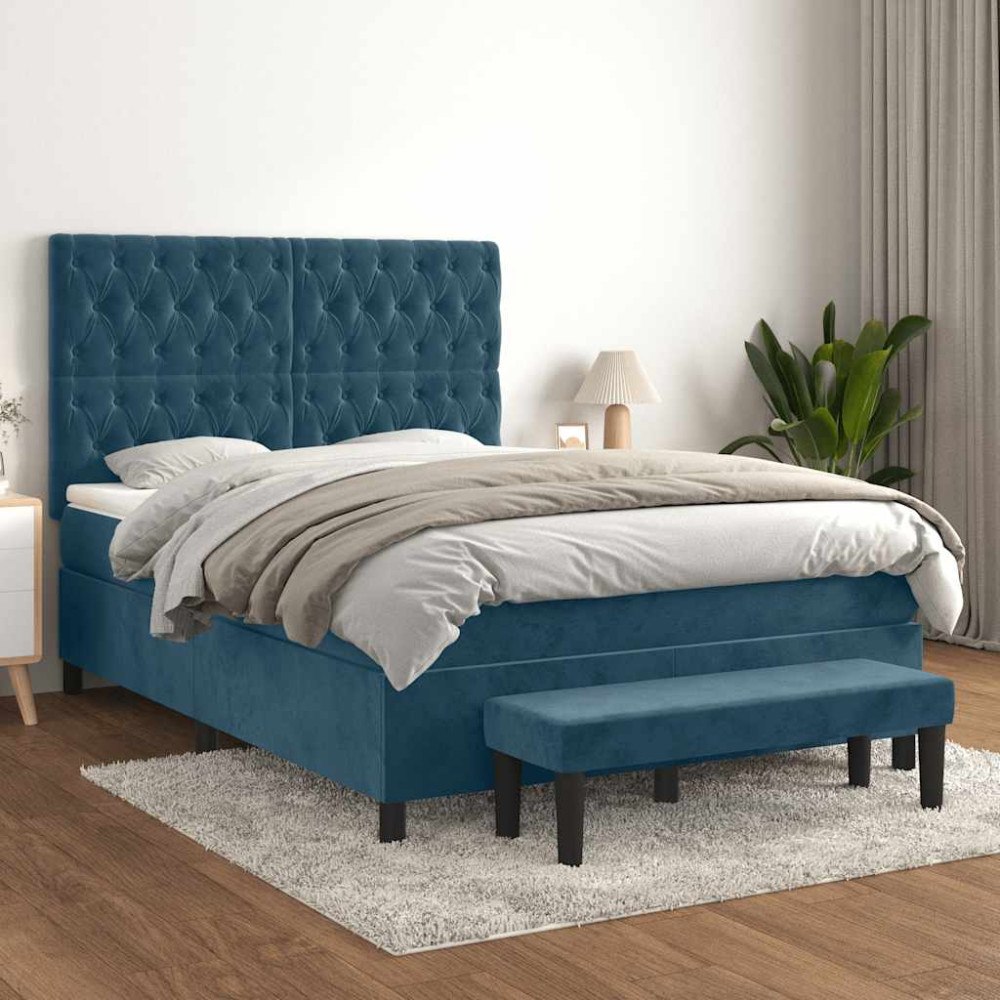 vidaXL Ramsäng med madrass mörkblå 140x190 cm sammet
