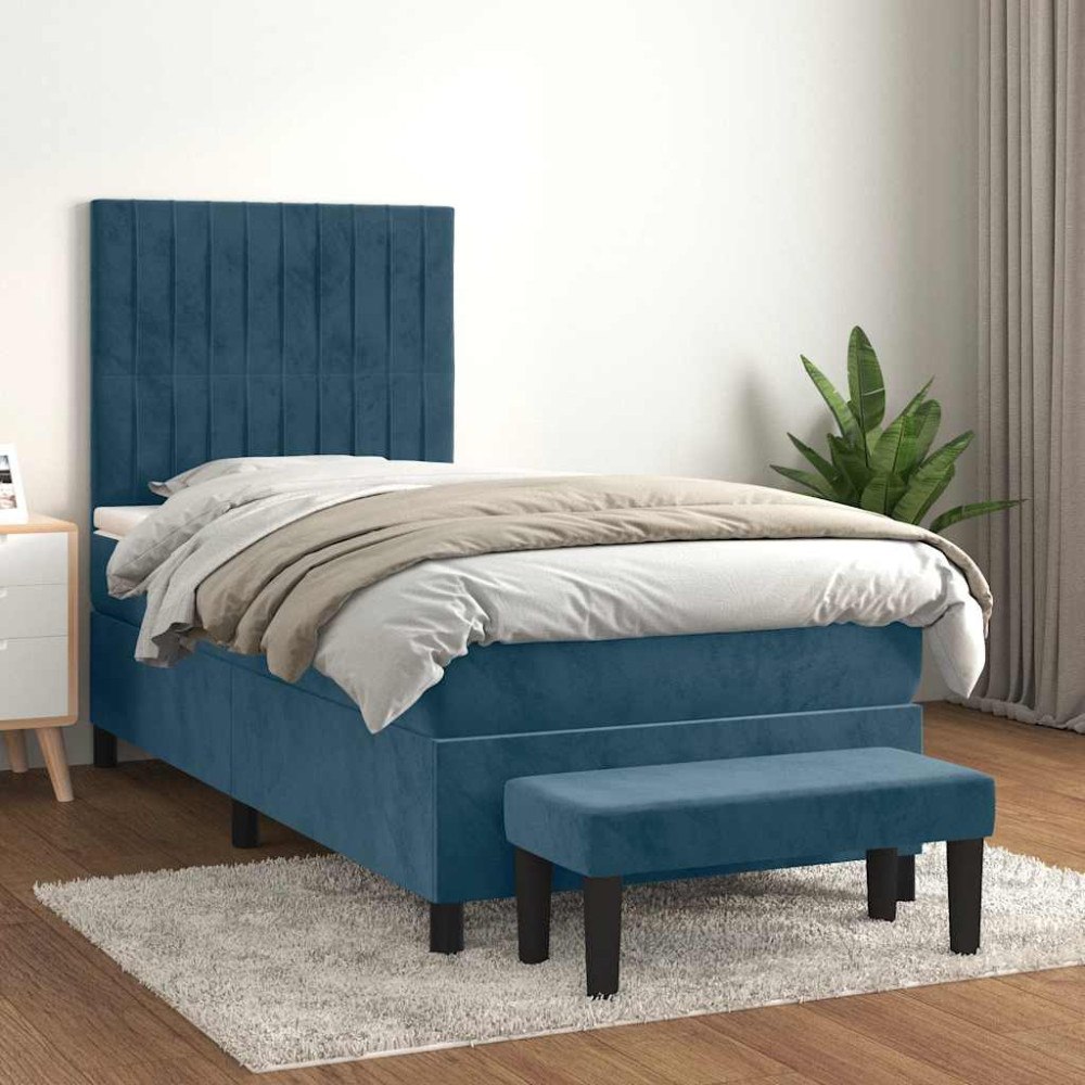 vidaXL Ramsäng med madrass mörkblå 100x200 cm sammet