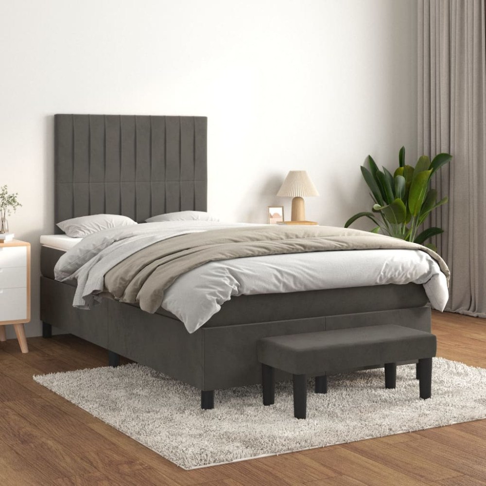 vidaXL Ramsäng med madrass mörkgrå 120x200 cm sammet