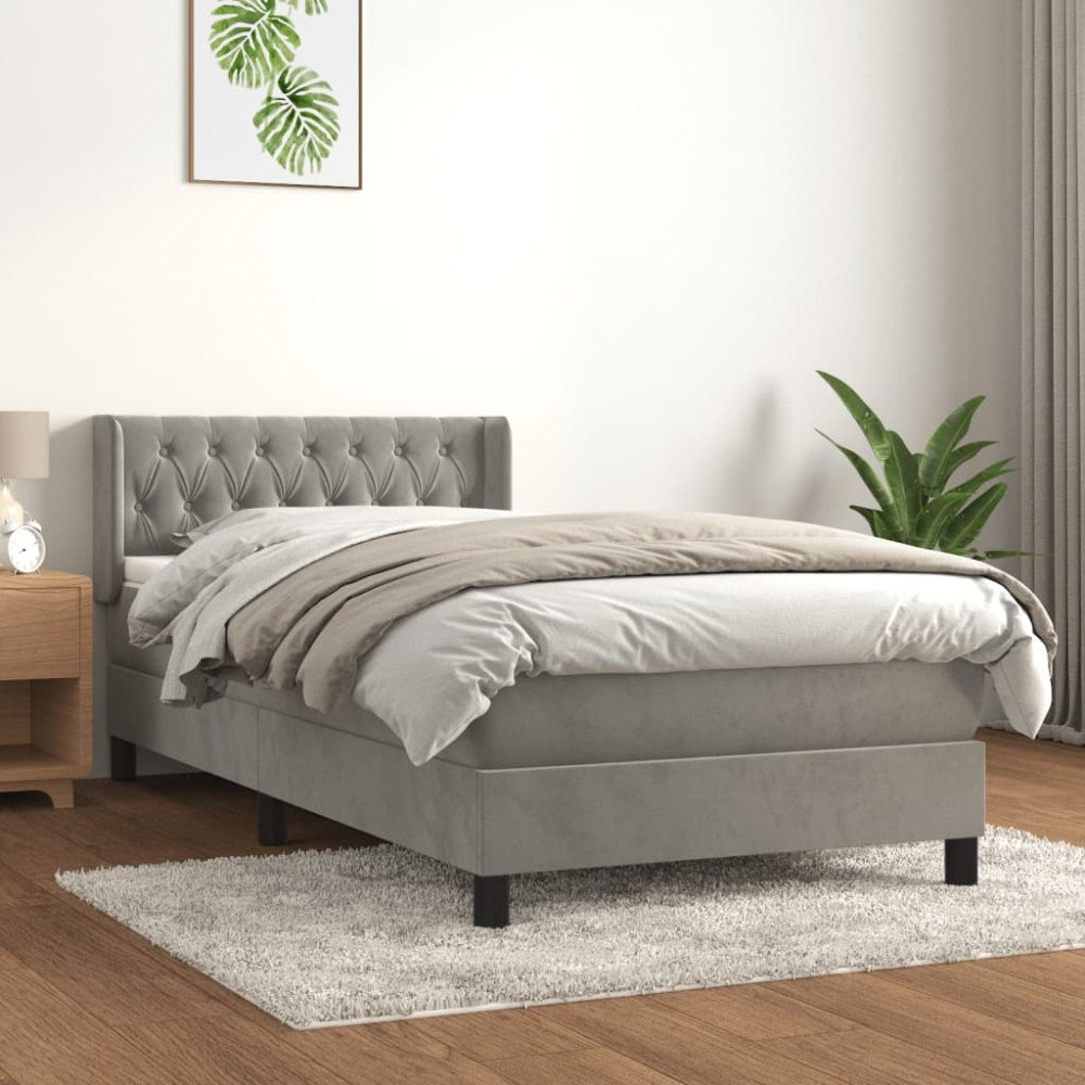 vidaXL Ramsäng med madrass ljusgrå 100x200 cm sammet