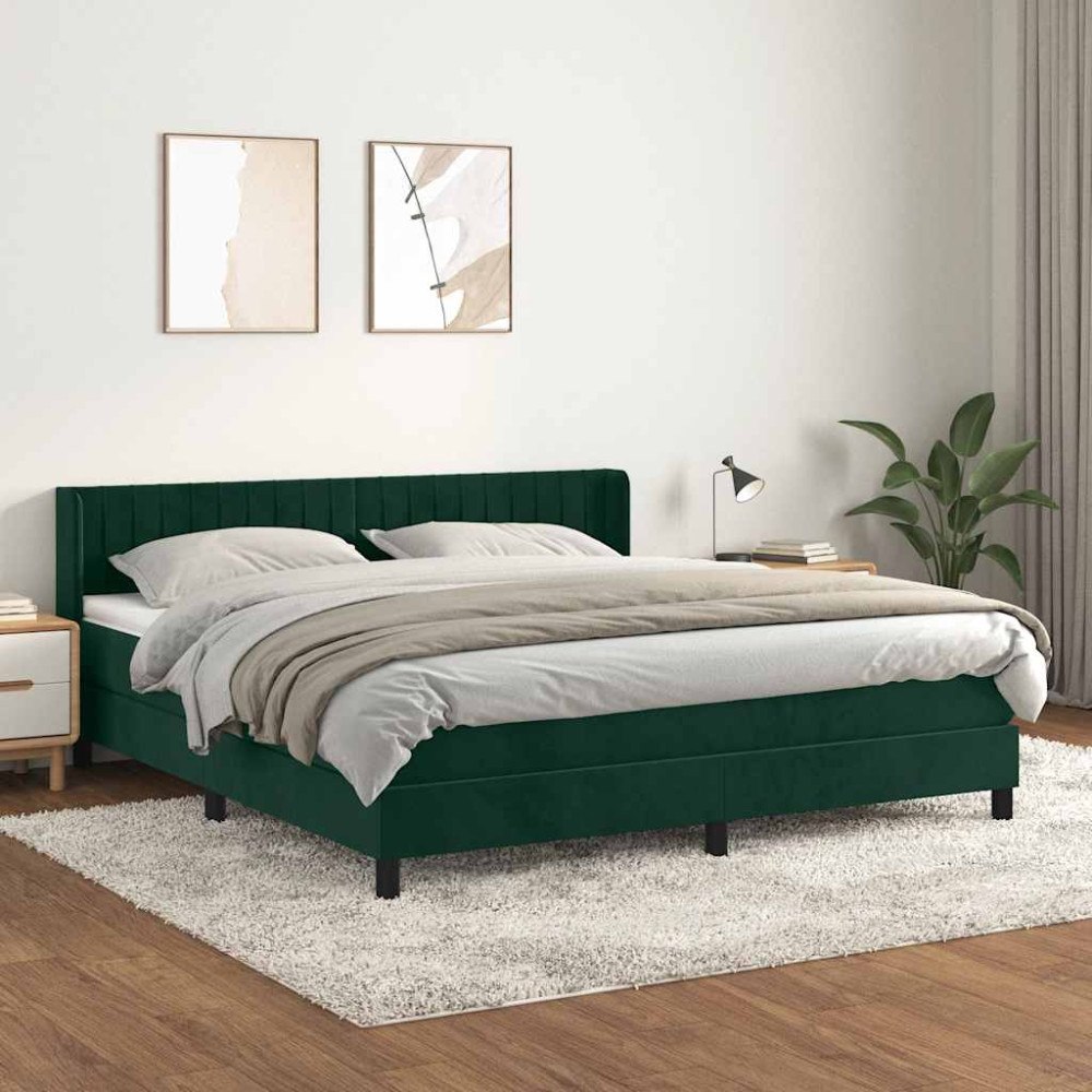 vidaXL Ramsäng med madrass mörkgrön 180x200 cm sammet