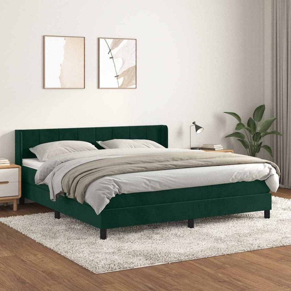 vidaXL Ramsäng med madrass mörkgrön 180x200 cm sammet