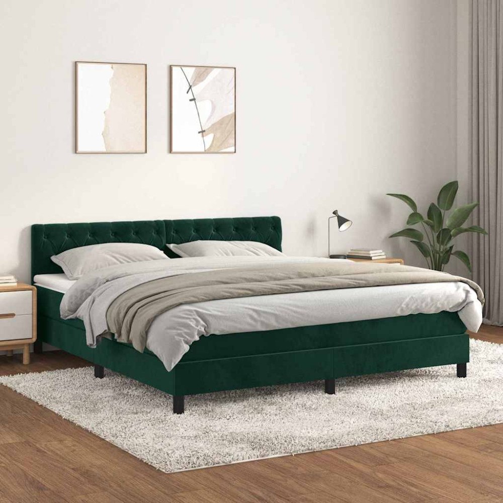 vidaXL Ramsäng med madrass mörkgrön 160x200 cm sammet