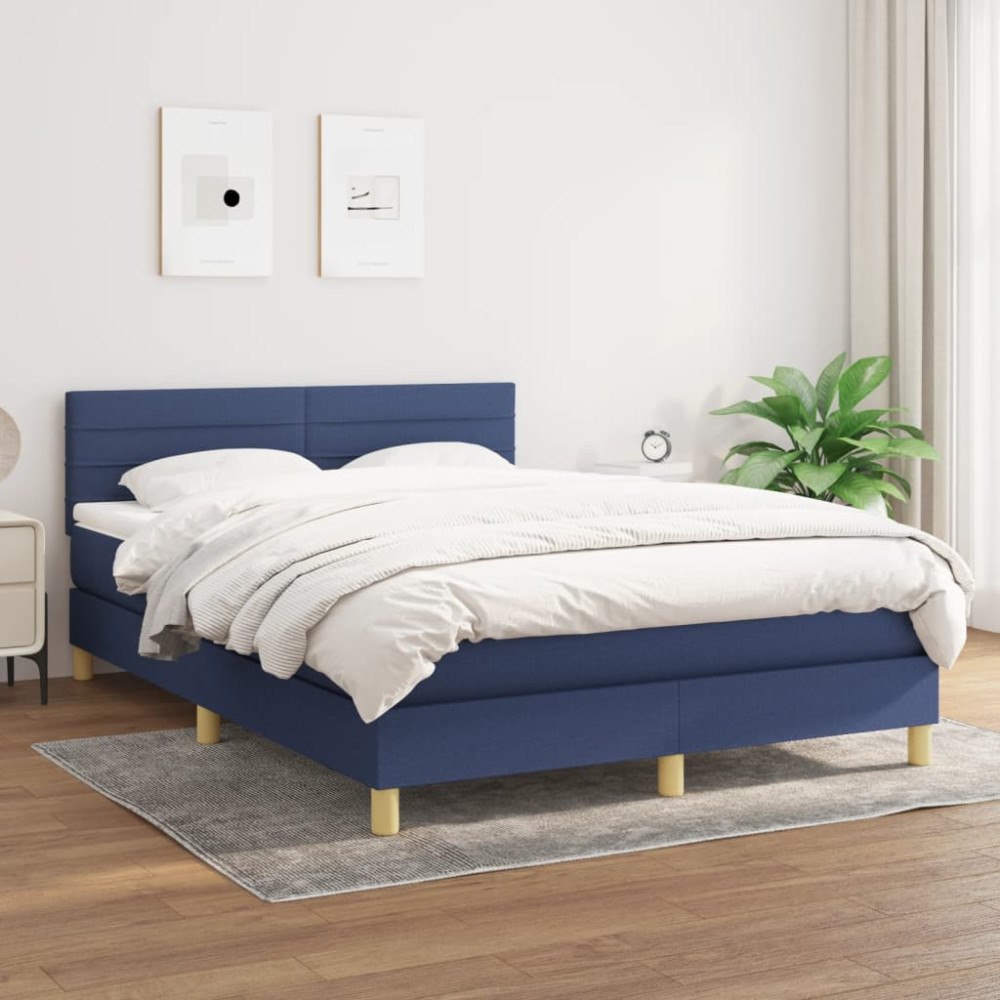 vidaXL Ramsäng med madrass blå 140x190 cm tyg