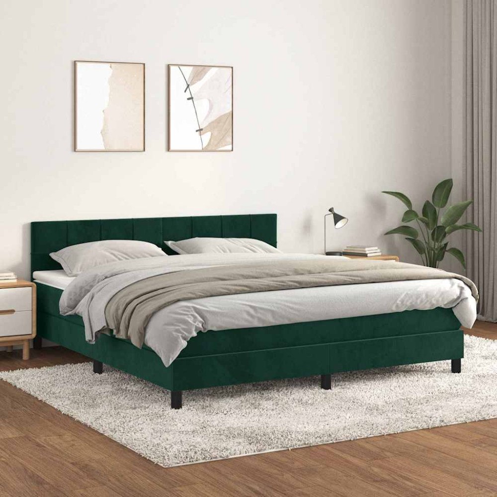 vidaXL Ramsäng med madrass mörkgrön 180x200 cm sammet