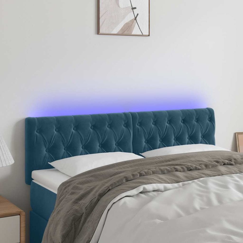 vidaXL Sänggavel LED mörkblå 144x7x78/88 cm sammet