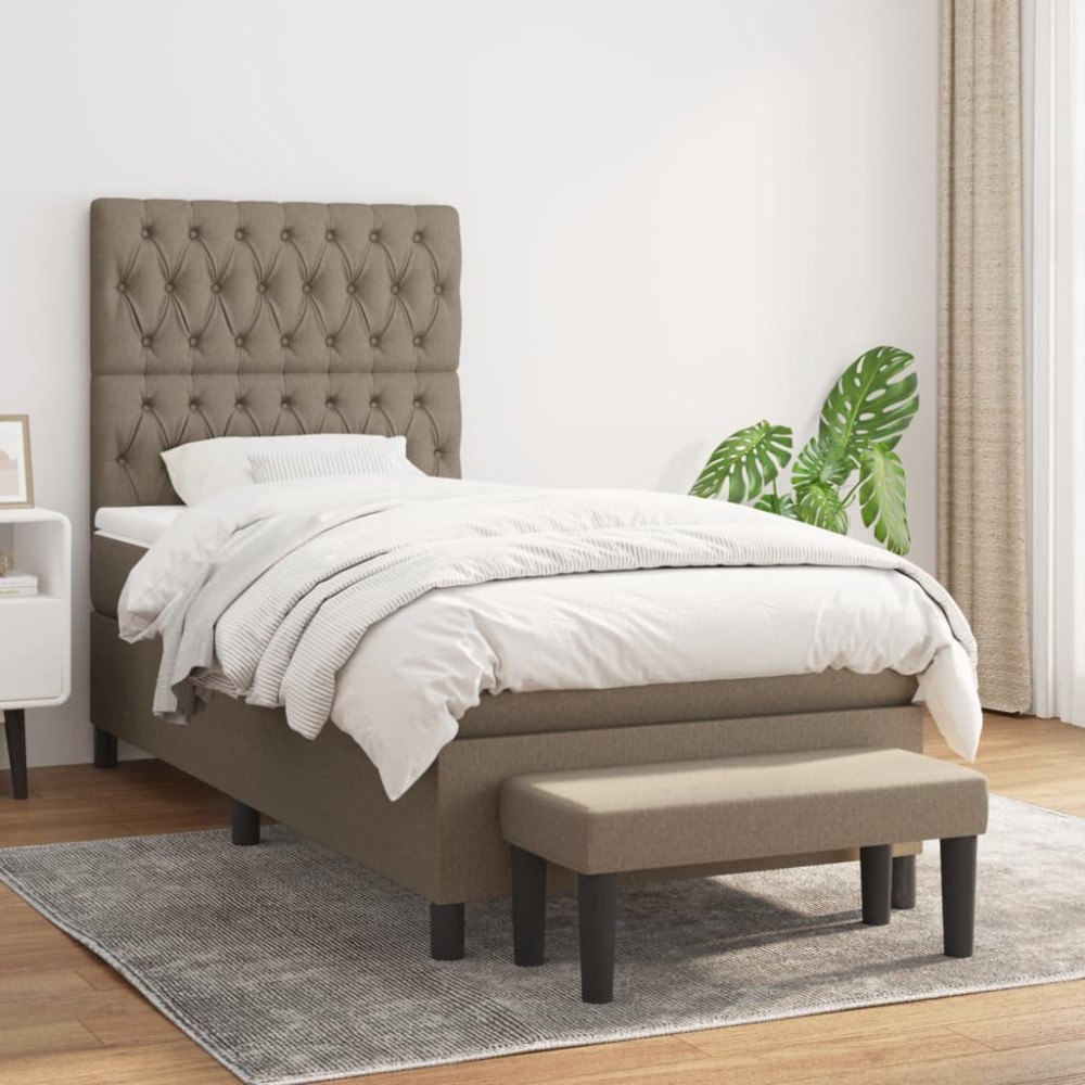 vidaXL Ramsäng med madrass taupe 90x200 cm tyg