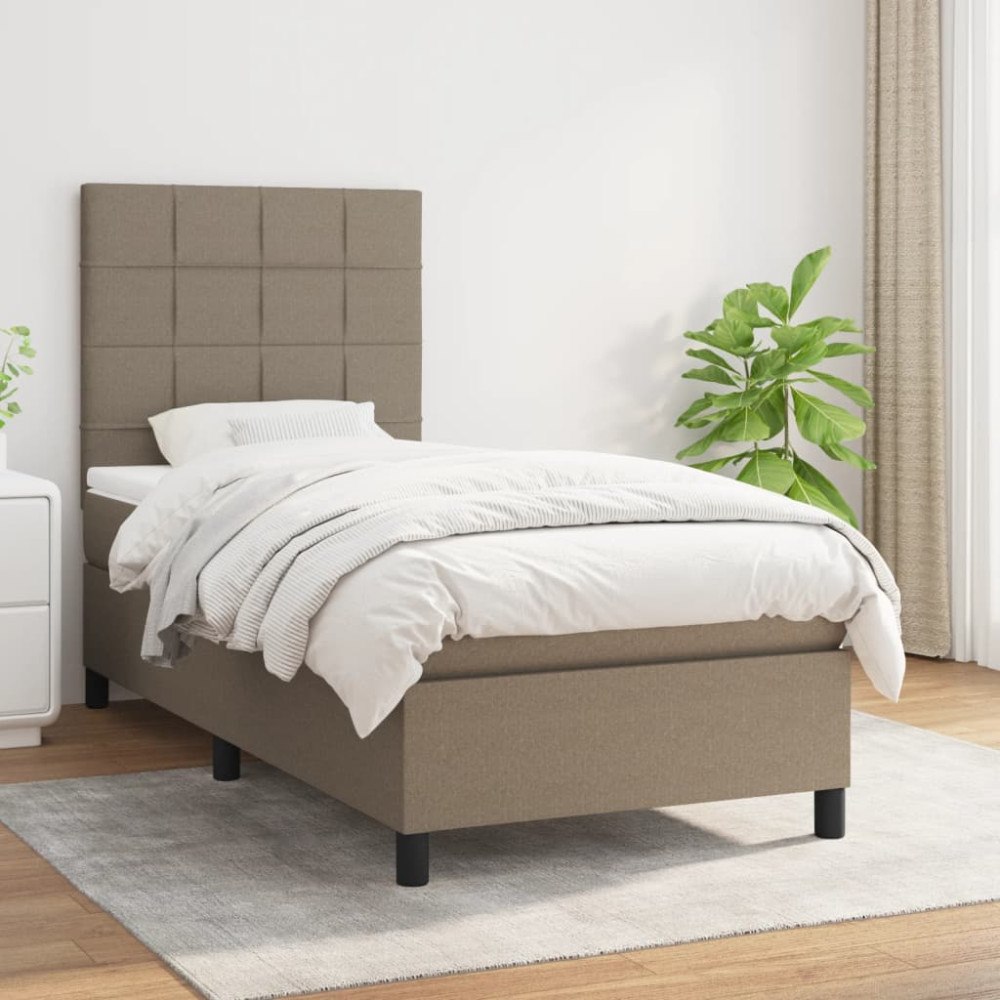 vidaXL Ramsäng med madrass taupe 90x200 cm tyg