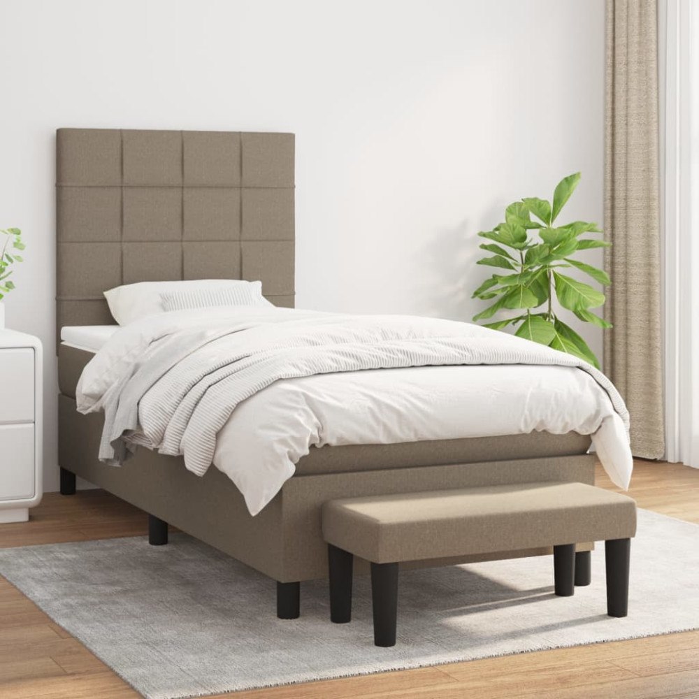 vidaXL Ramsäng med madrass taupe 90x200 cm tyg