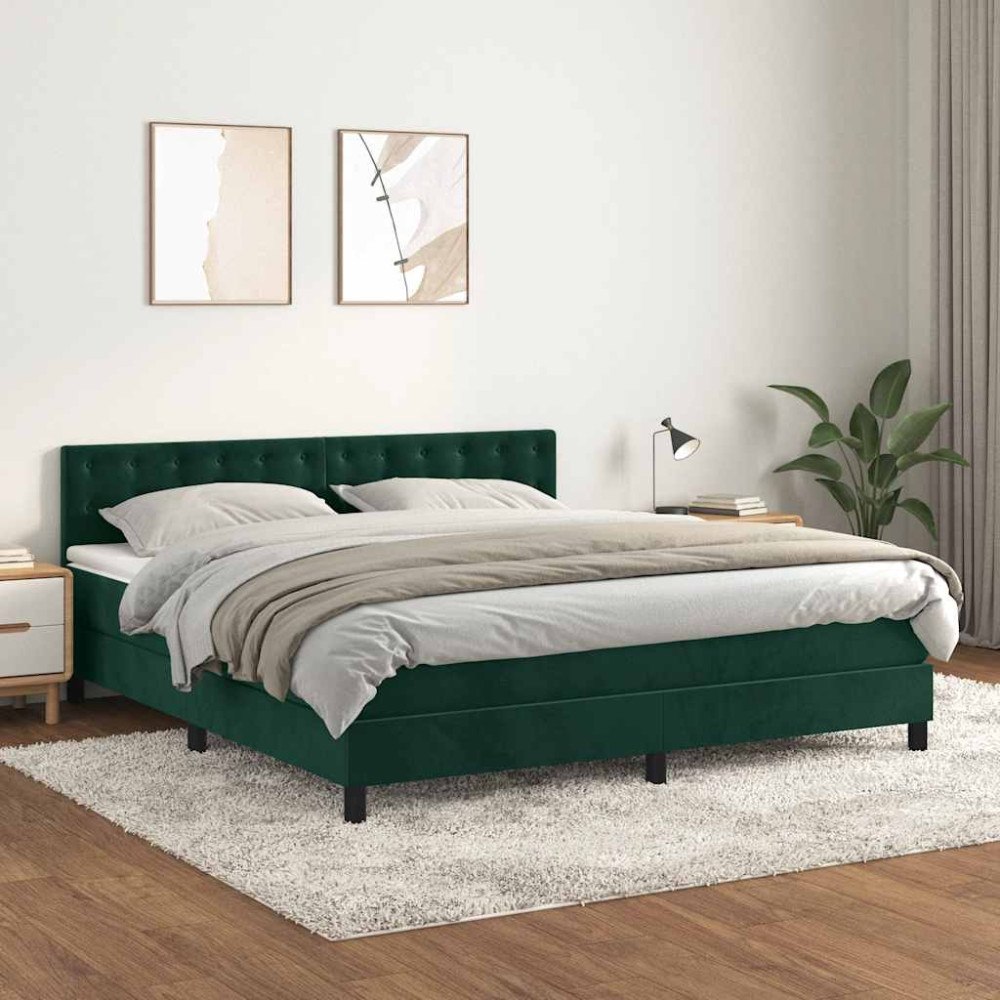 vidaXL Ramsäng med madrass mörkgrön 160x200 cm sammet