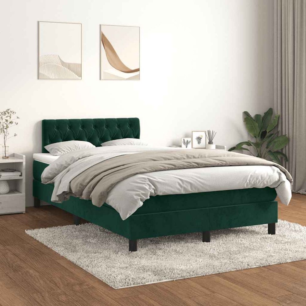 vidaXL Ramsäng med madrass mörkgrön 120x200 cm sammet