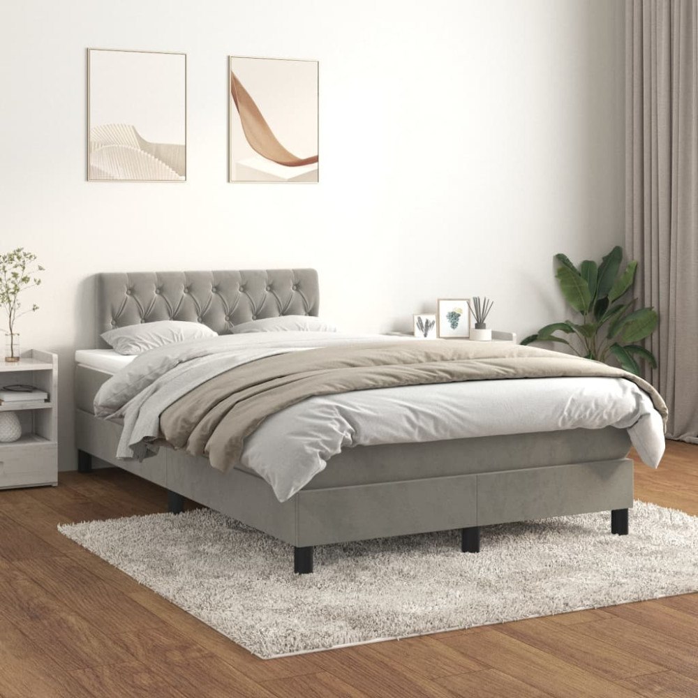 vidaXL Ramsäng med madrass ljusgrå 120x200 cm sammet
