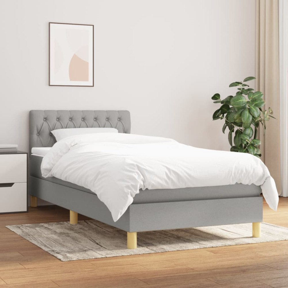 vidaXL Ramsäng med madrass ljusgrå 90x190 cm tyg