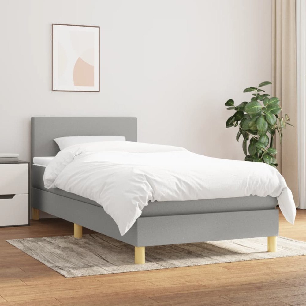 vidaXL Ramsäng med madrass ljusgrå 90x190 cm tyg