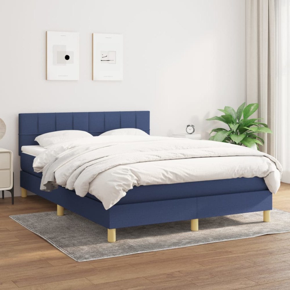 vidaXL Ramsäng med madrass blå 140x190 cm tyg