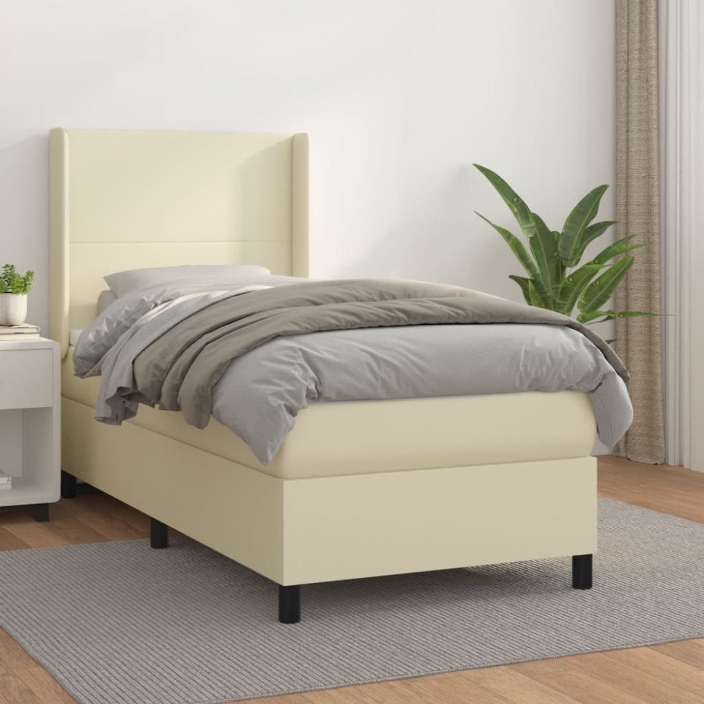 vidaXL Ramsäng med bäddmadrass gräddvit 100x200 cm konstläder