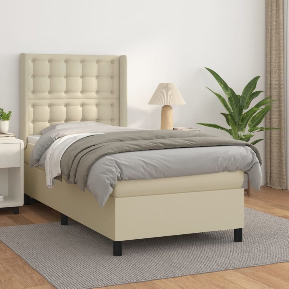 vidaXL Ramsäng med madrass gräddvit 90x190cm konstläder