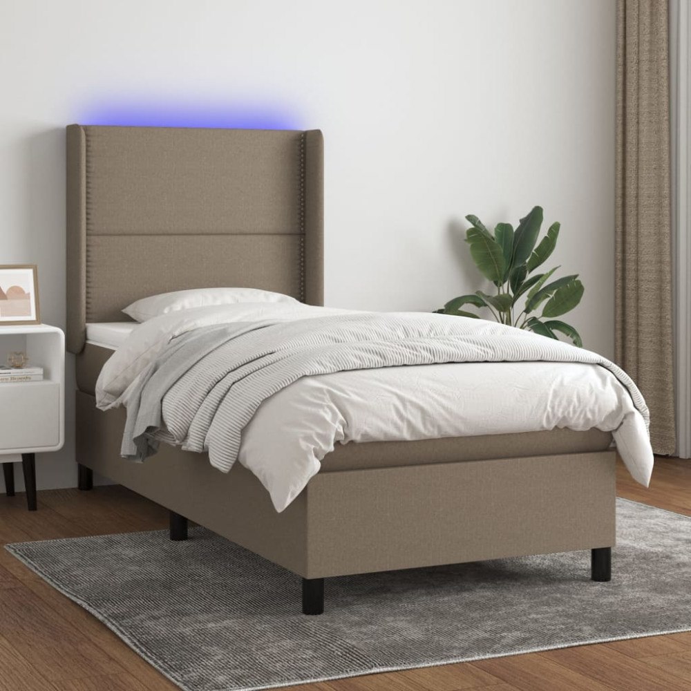vidaXL Ramsäng med madrass & LED taupe 90x200 cm tyg