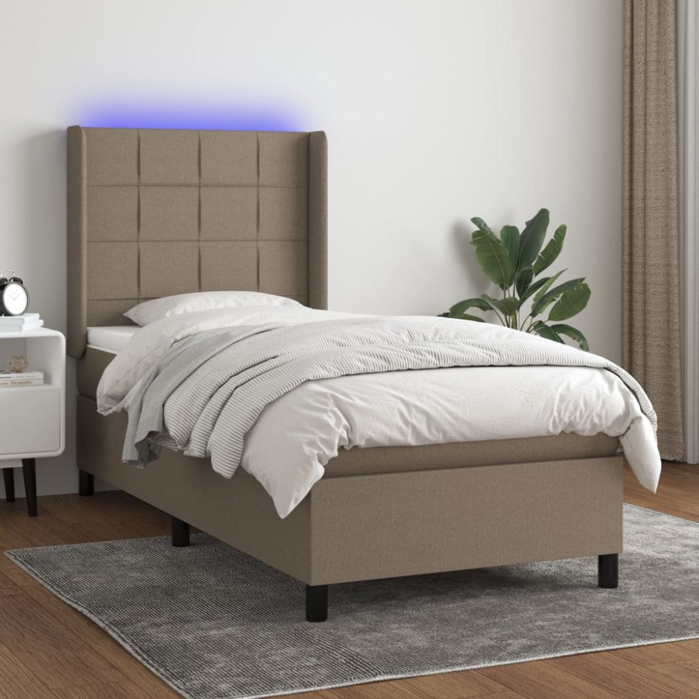 vidaXL Ramsäng med madrass & LED taupe 90x200 cm tyg