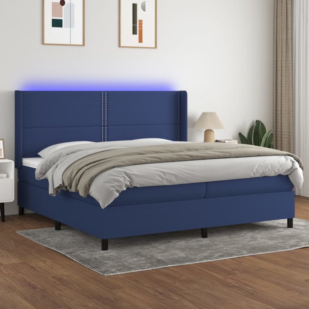 vidaXL Ramsäng med madrass & LED blå 200x200 cm tyg