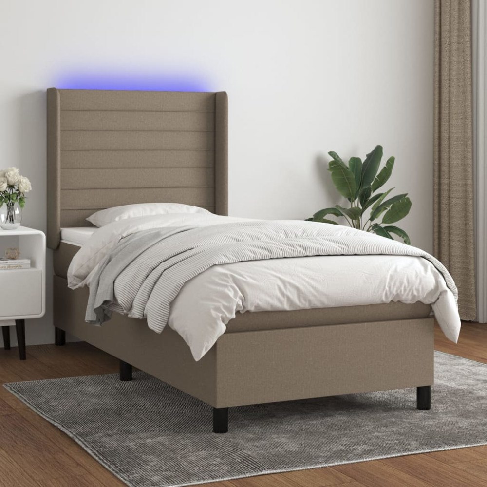 vidaXL Ramsäng med madrass & LED taupe 90x200 cm tyg