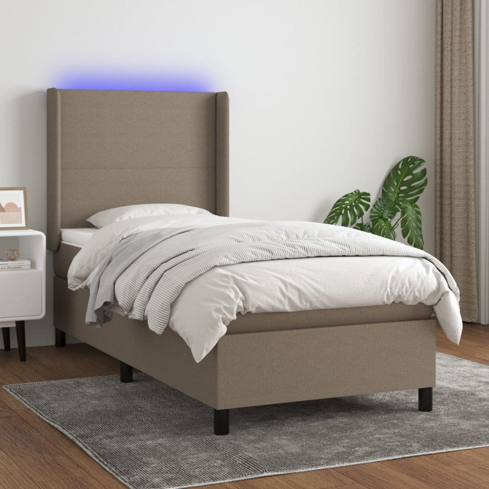 vidaXL Ramsäng med madrass & LED taupe 90x200 cm tyg