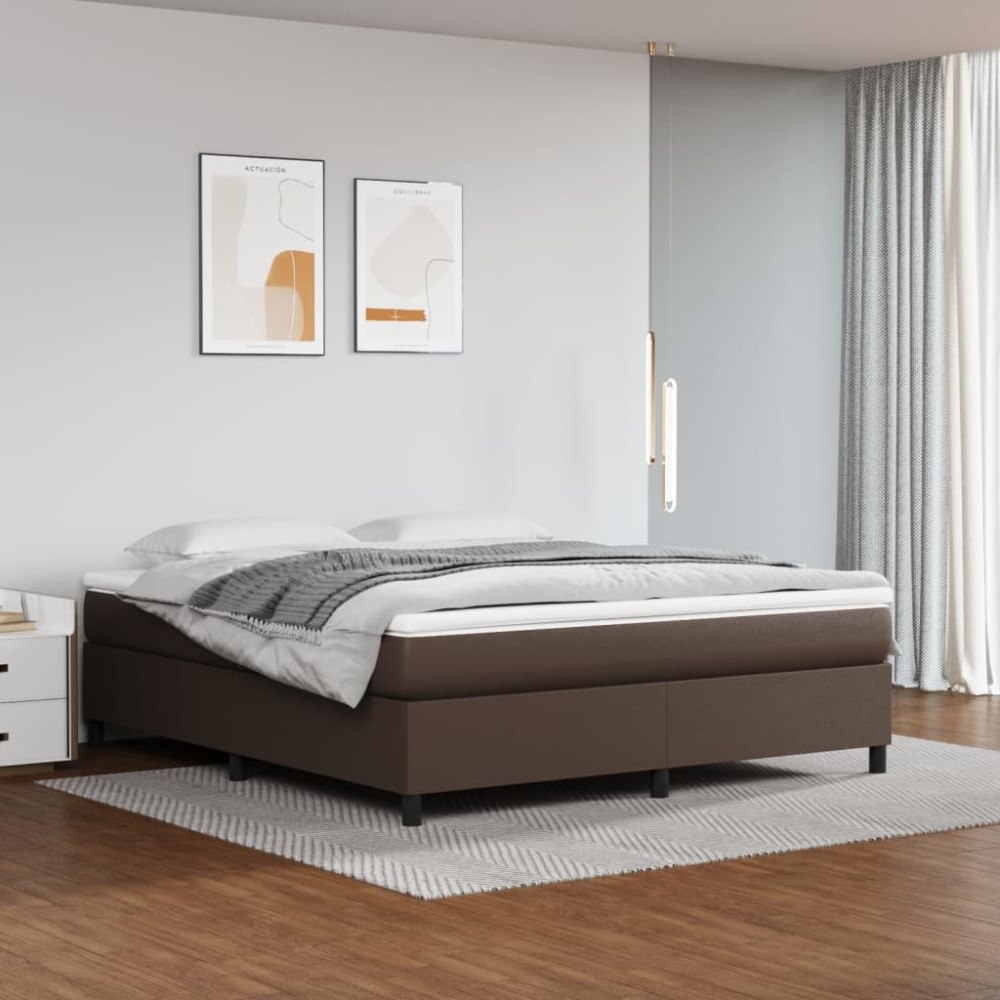 vidaXL Ramsäng med madrass brun 160x200 cm konstläder