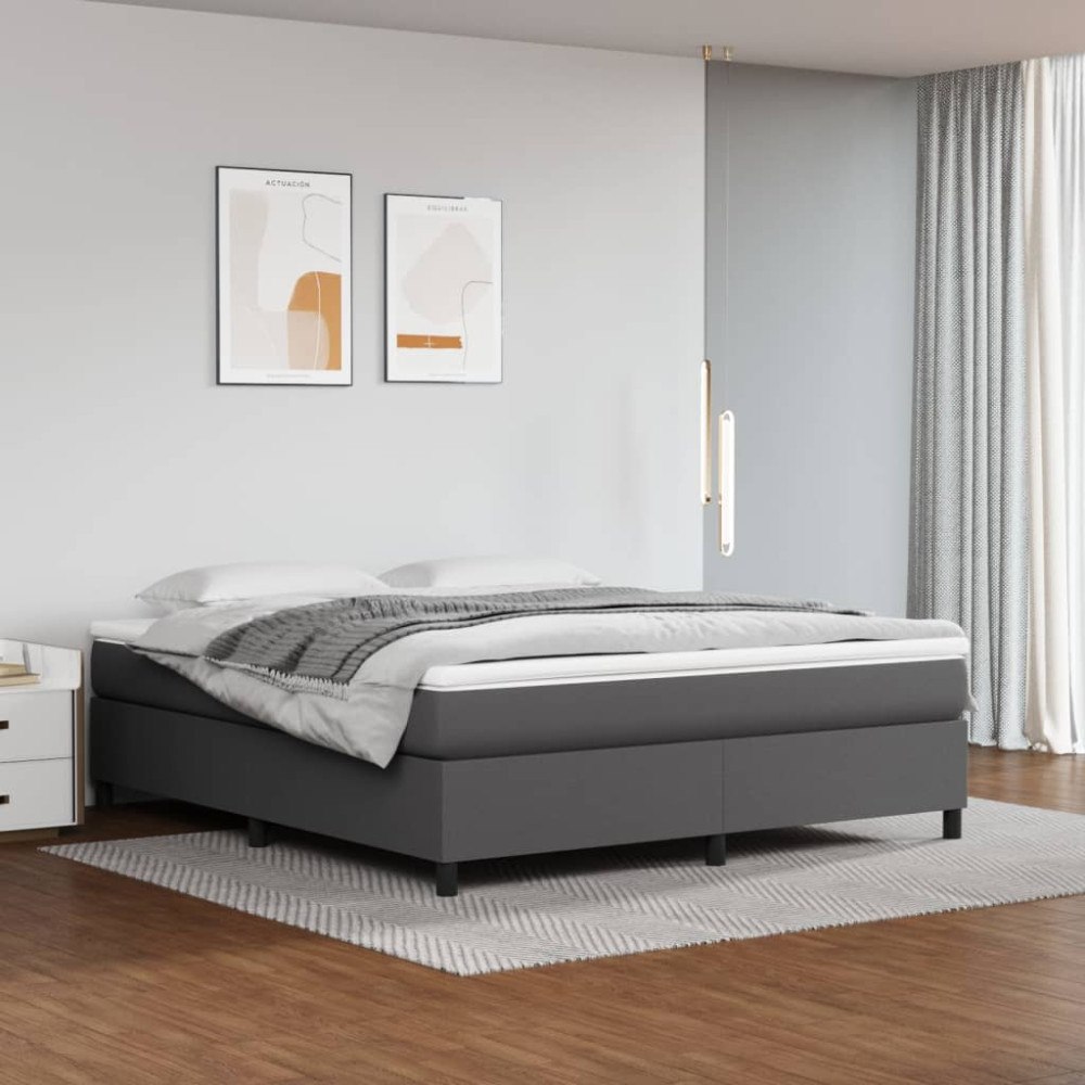 vidaXL Ramsäng med madrass grå 160x200 cm konstläder