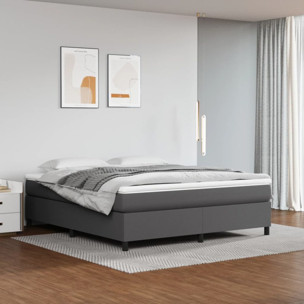 vidaXL Ramsäng med madrass grå 160x200 cm konstläder