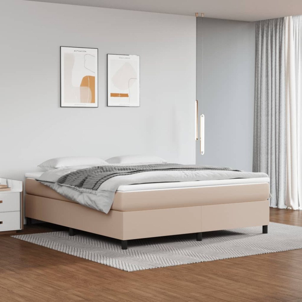 vidaXL Ramsäng med bäddmadrass cappuccino 160x200 cm konstläder
