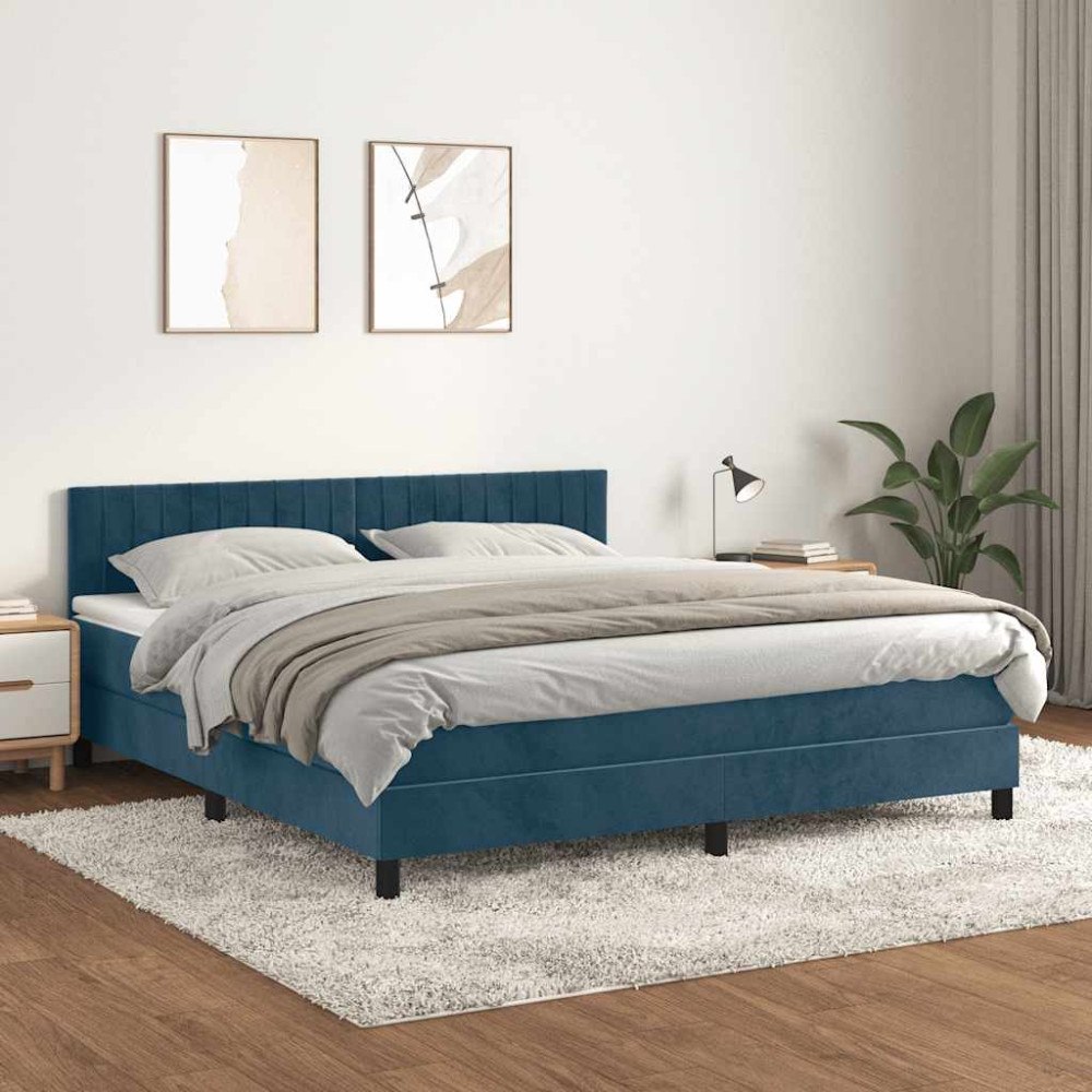vidaXL Ramsäng med madrass mörkblå 160x200 cm sammet