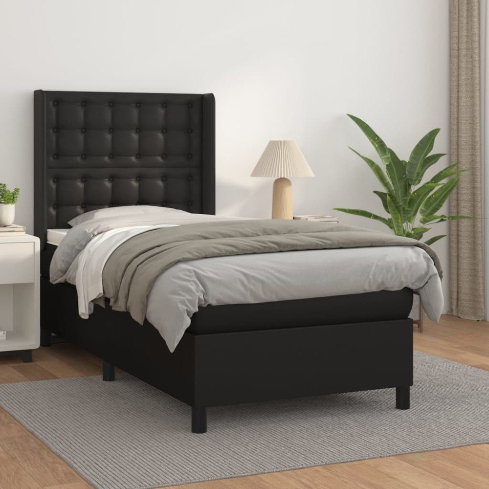 vidaXL Ramsäng med madrass svart 90x190 cm konstläder