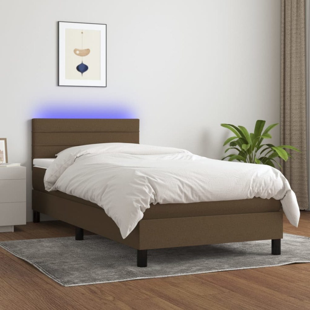 vidaXL Ramsäng med madrass & LED mörkbrun 100x200 cm tyg