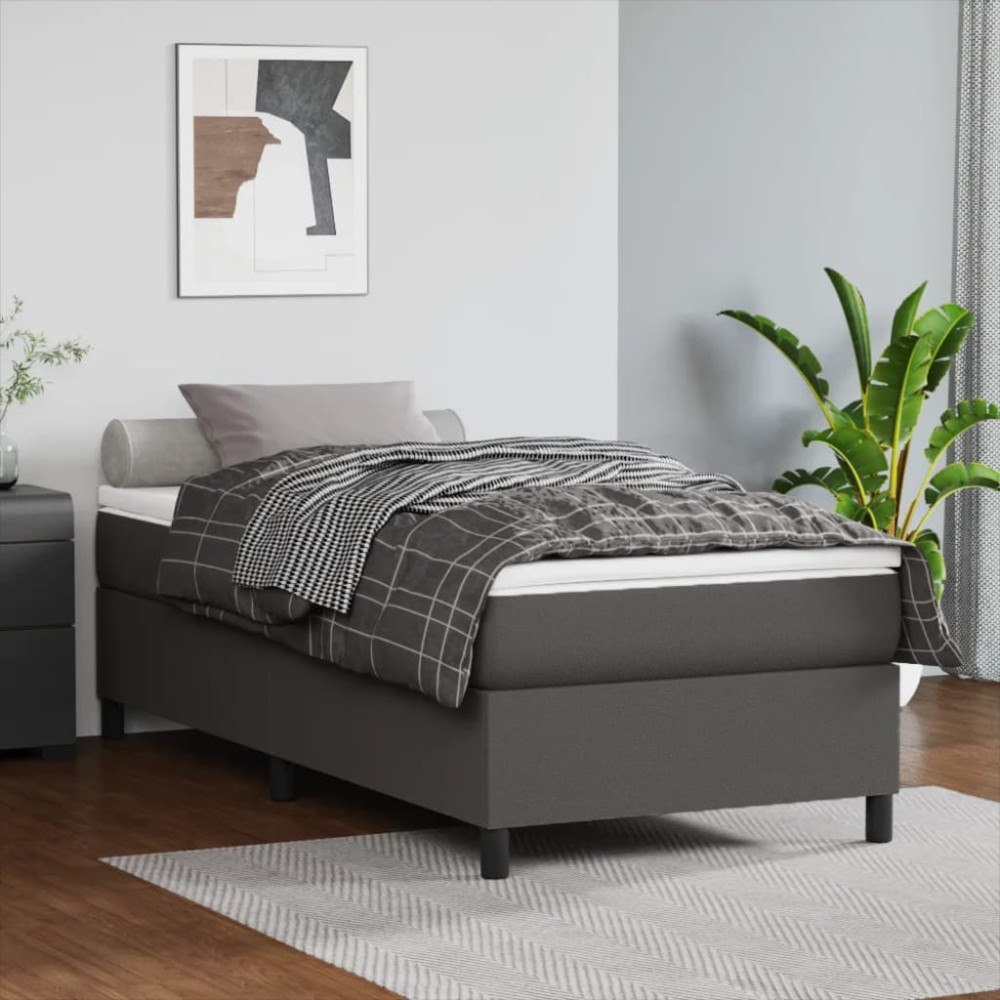 vidaXL Ramsäng med madrass grå 90x200 cm konstläder