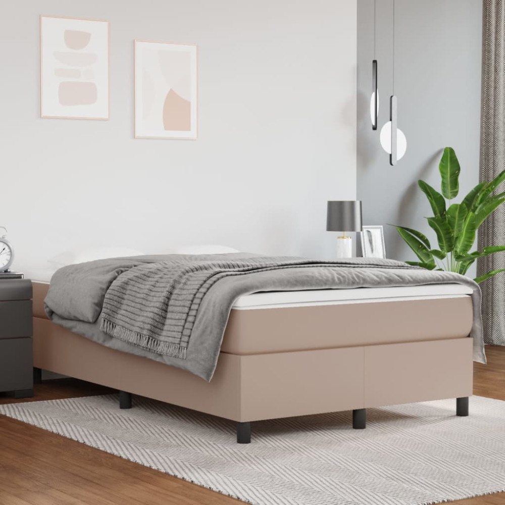 vidaXL Ramsäng med bäddmadrass cappuccino 120x200 cm konstläder