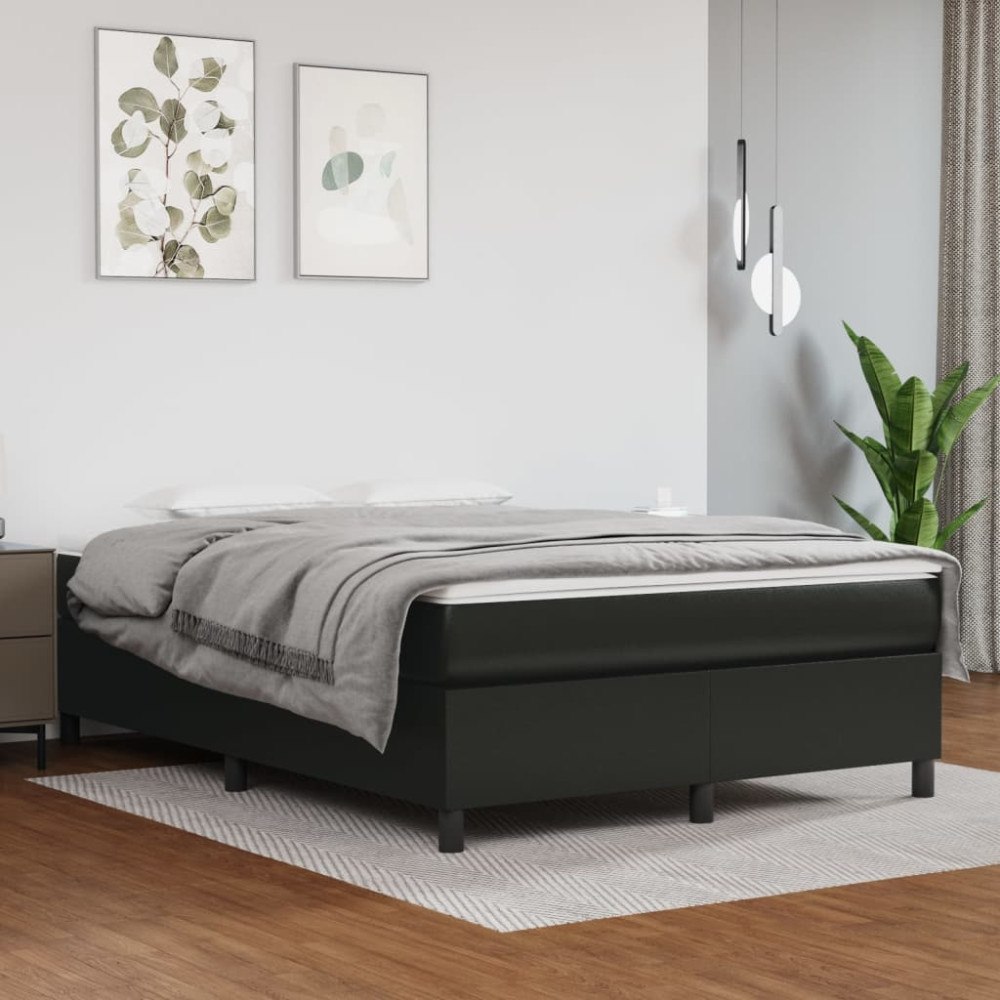 vidaXL Ramsäng med madrass svart 140x190 cm konstläder